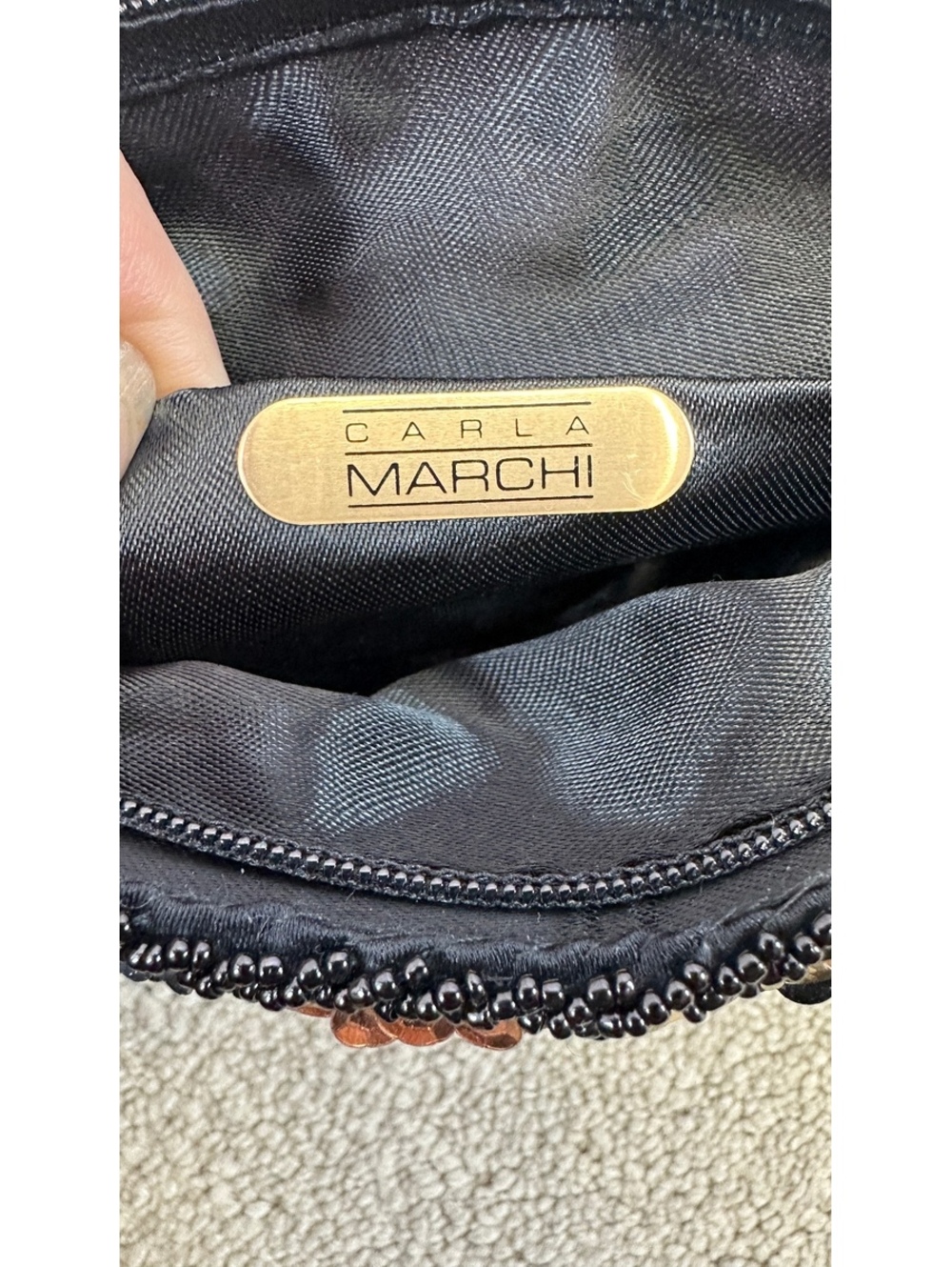 Carla Marchi Sequined Evening Bag Beaded Shoulder Strap 8x6” Cocktail Purse - Picture 4 of 5